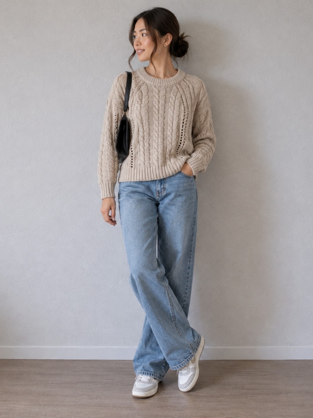 GAP Cable-Knit Crewneck Sweater in Cream